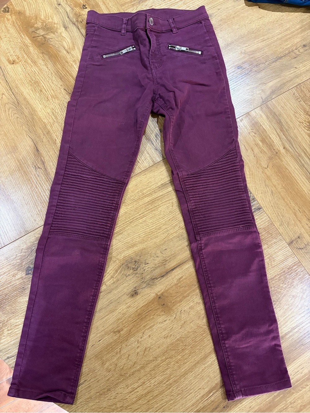 H&M Women's Wine Skinny Moto Jeans with Zip Accents